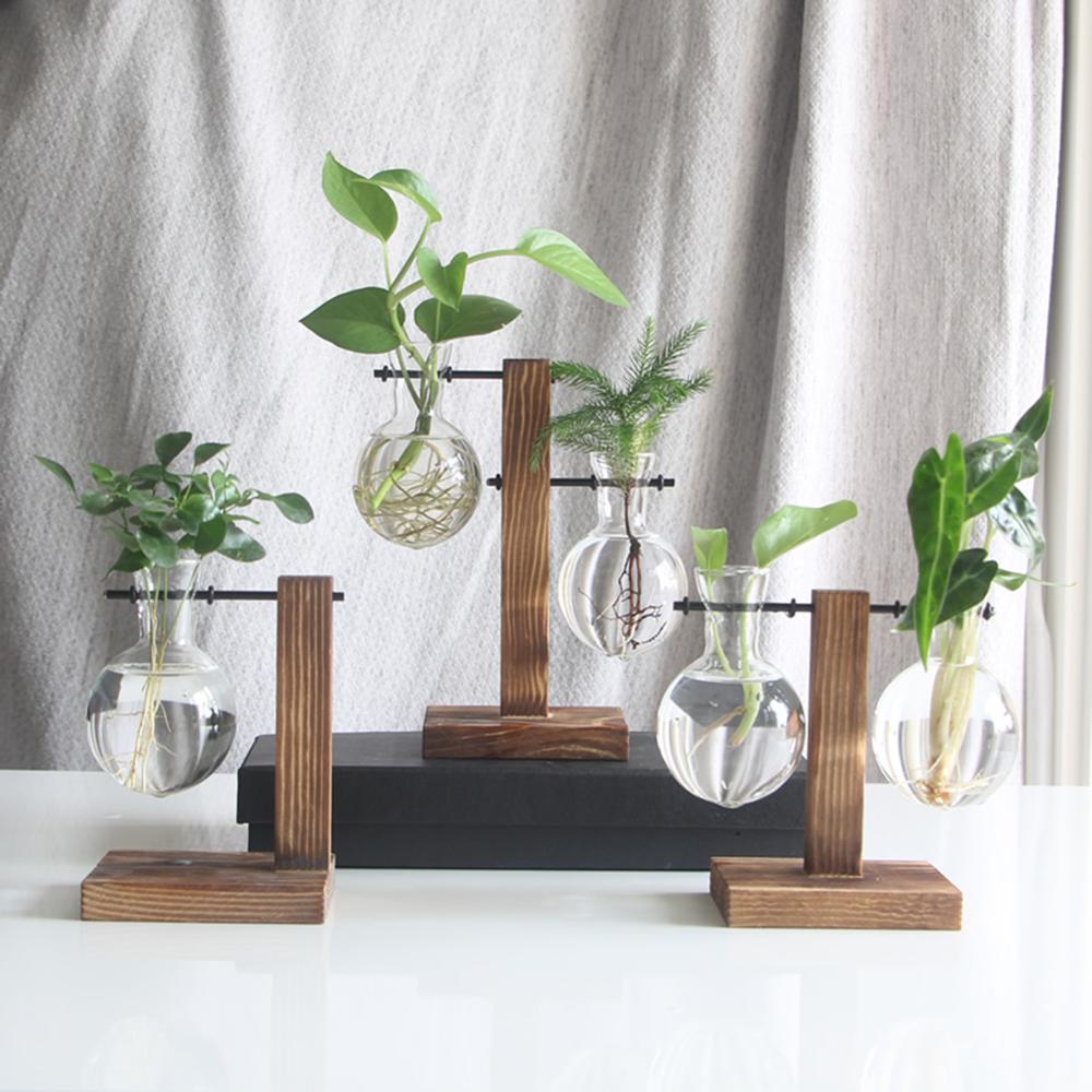 Glass And Wood Vase Planter Table Desktop