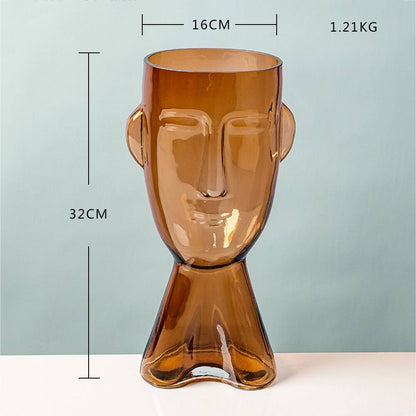 Abstract Human Face Glass Flower Vase