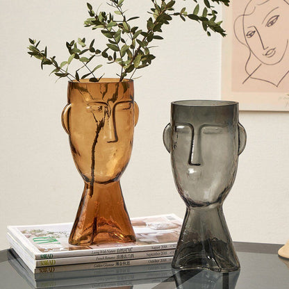 Abstract Human Face Glass Flower Vase