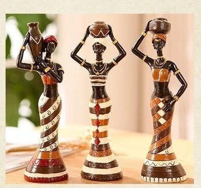 Home Decore - Resin Folk Art Love 3 African Girls Home Decor Resin Figurine Folk Art Home Decoration Love Africa Figurine