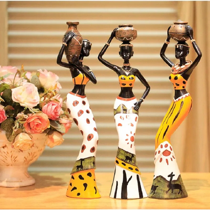 Resin folk art African girls love figurine for home decor