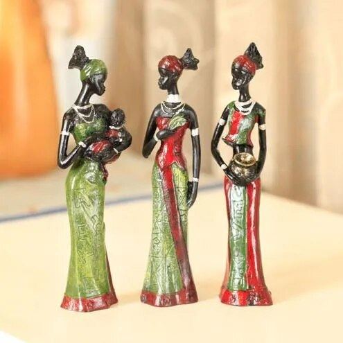 Home Decore - Resin Folk Art Love 3 African Girls Home Decor Resin Figurine Folk Art Home Decoration Love Africa Figurine