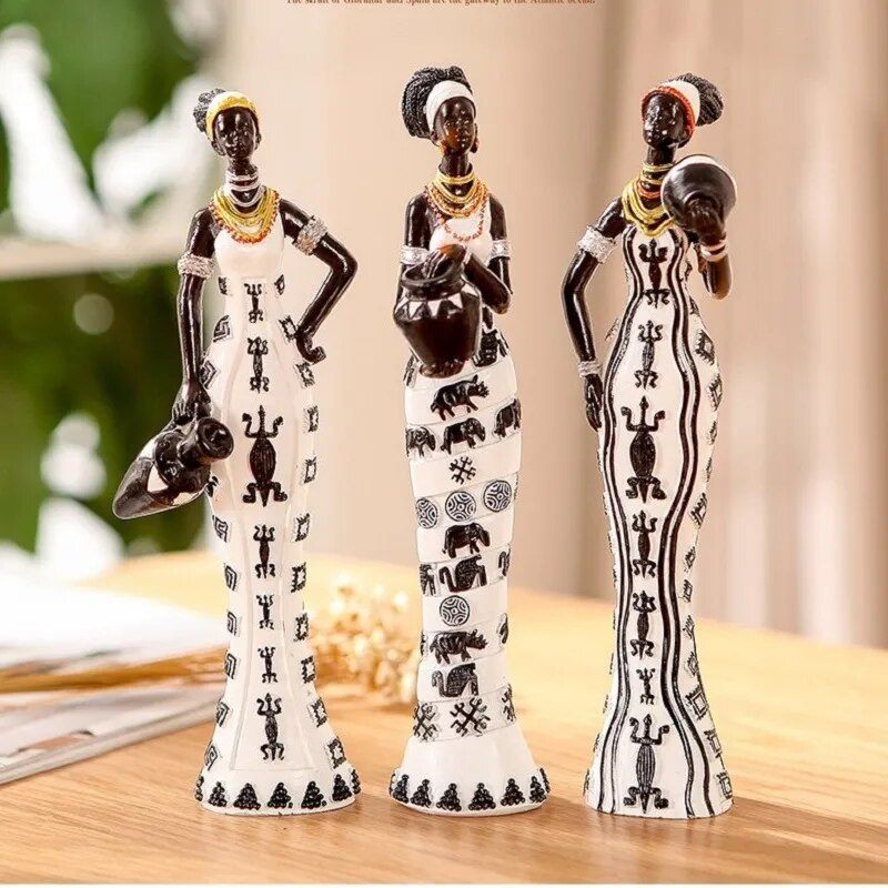 Home Decore - Resin Folk Art Love 3 African Girls Home Decor Resin Figurine Folk Art Home Decoration Love Africa Figurine