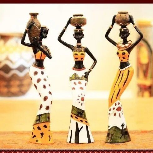 Home Decore - Resin Folk Art Love 3 African Girls Home Decor Resin Figurine Folk Art Home Decoration Love Africa Figurine