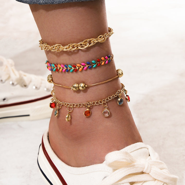 4pc/set Bohemia Shell Chain Anklet Sets: Sparkling Sequins Ankle Bracelet for Women