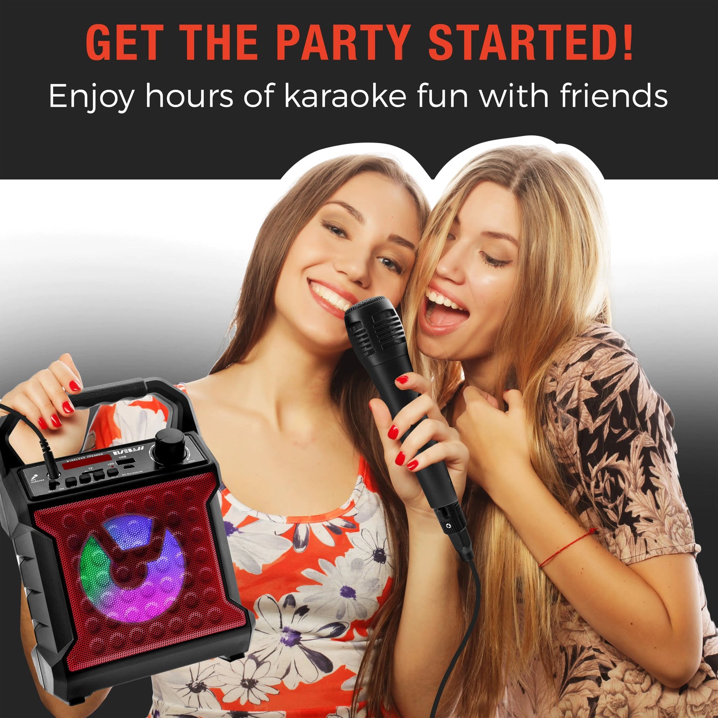 Risebass Portable Karaoke Machine with Microphone - Home Karaoke System with Party Lights for Kids and Adults - Rechargeable USB Speaker Set with FM Radio, SD/TF Card Support, and AUX-in