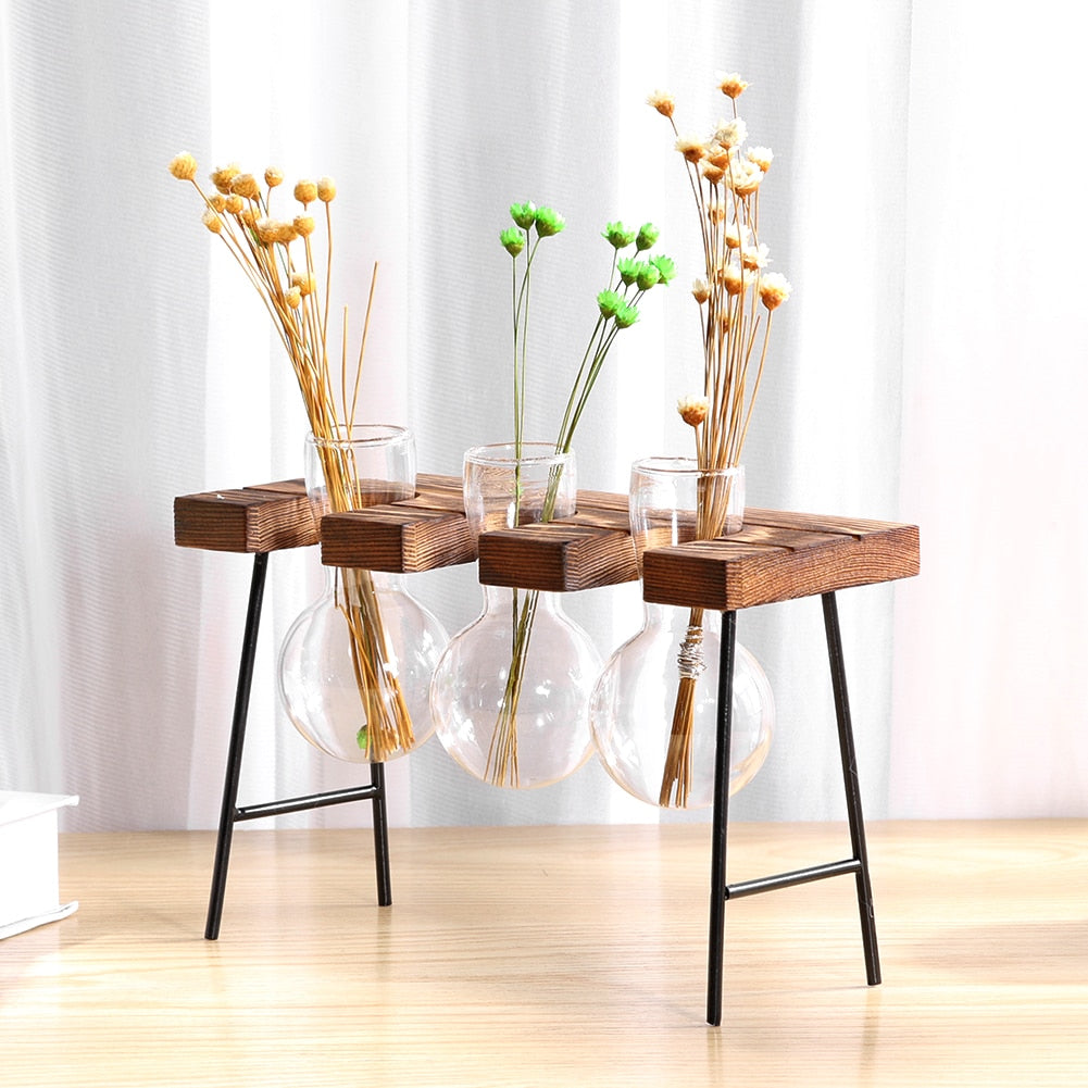 Glass and Wood Vase Planter Table Desktop-KWB Lifestyle