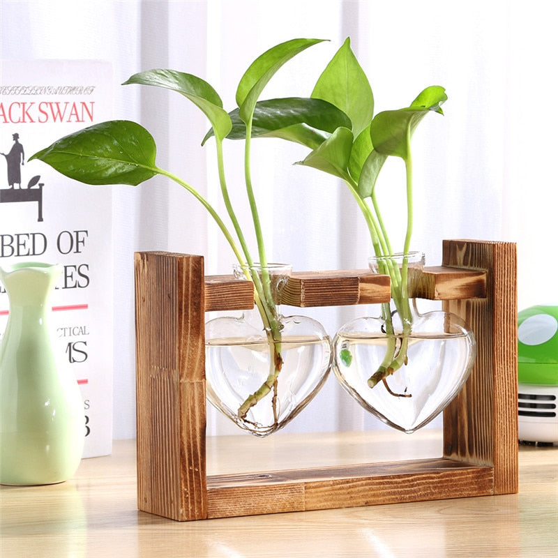 Glass and Wood Vase Planter Table Desktop-KWB Lifestyle