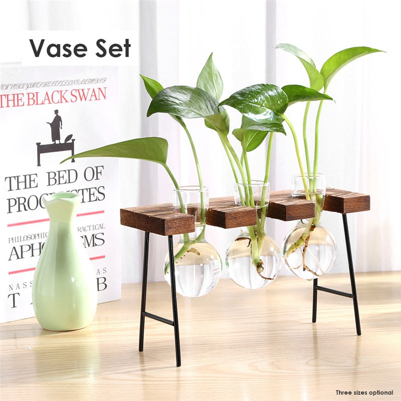 Glass and Wood Vase Planter Table Desktop-KWB Lifestyle