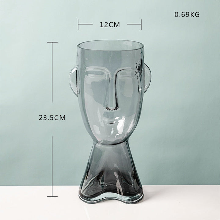 Abstract Human Face Glass Flower Vase