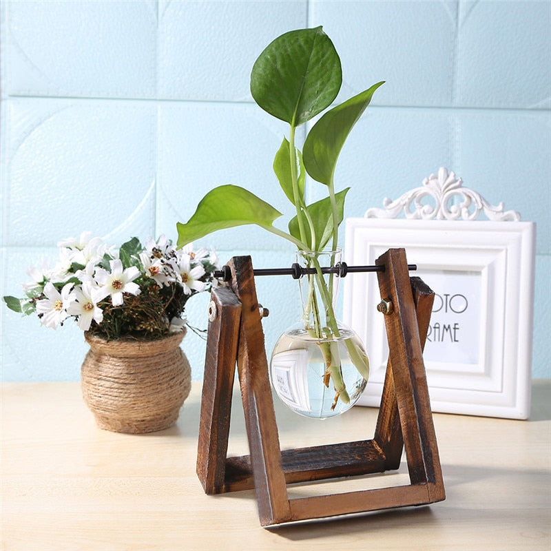 Glass and Wood Vase Planter Table Desktop-KWB Lifestyle