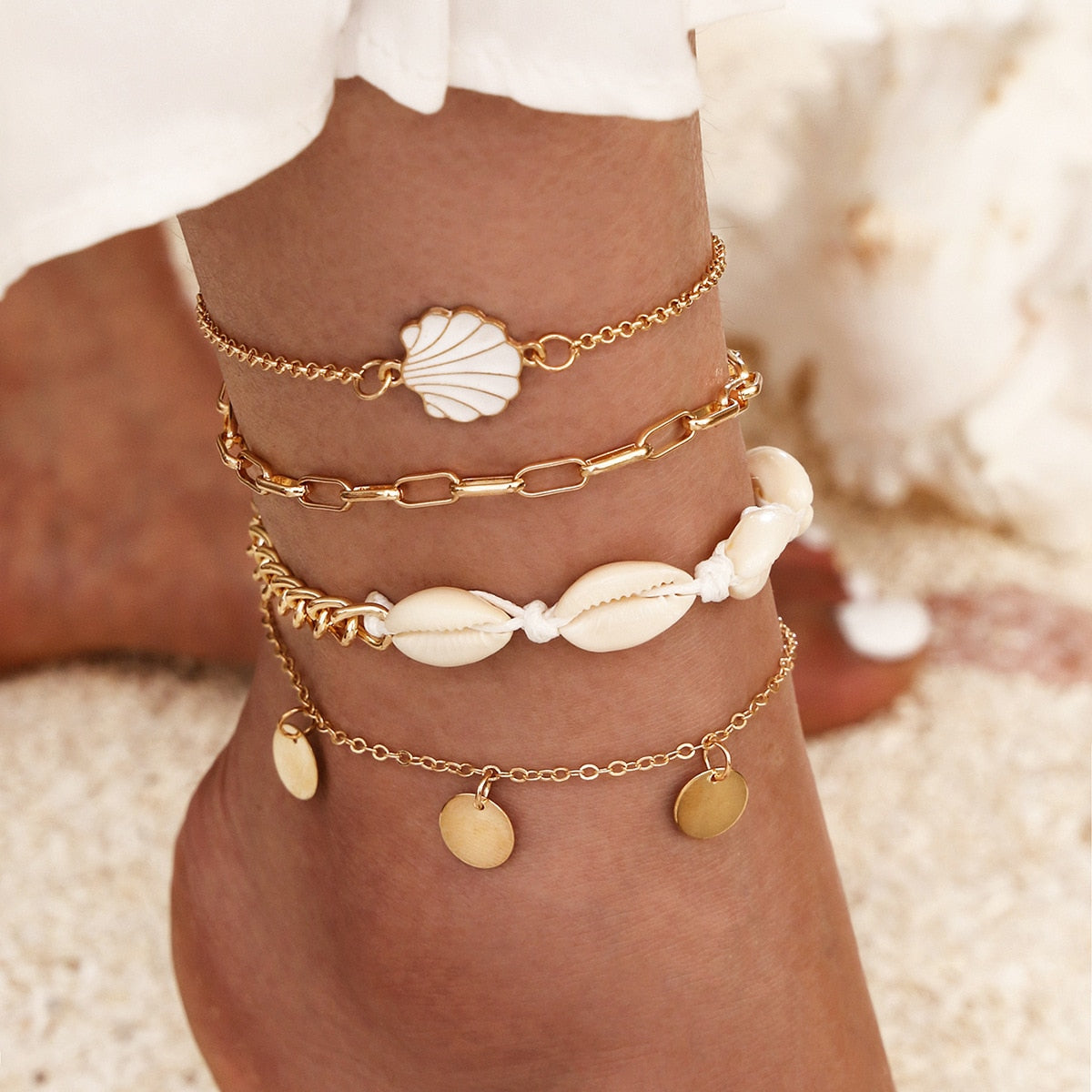 4pc/set Bohemia Shell Chain Anklet Sets-KWB Lifestyle