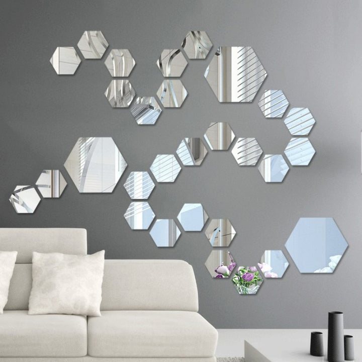 3D Hexagon Acrylic Mirror Wall Stickers DIY Art Wall Decor Stickers Living Room Mirrored Sticker Gold Home Decor