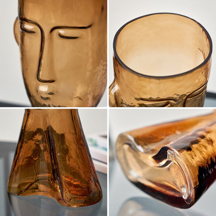 Abstract Human Face Glass Flower Vase